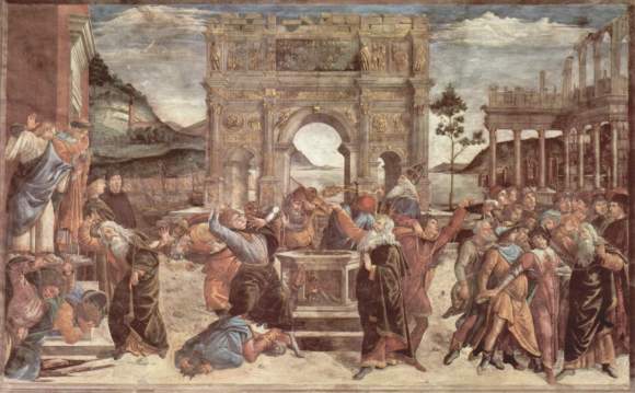 Castigo de los rebeldes (Punizione dei ribelli) Sandro Botticelli, 1481–1482 Fresco • Renacimiento 348,5 cm × 570 cm Capilla Sixtina