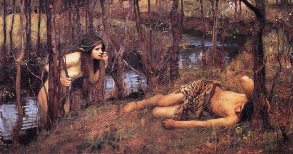 Una náyade o ninfa, acercándose a Hilas. Pintura hecha por John William Waterhouse (1893).