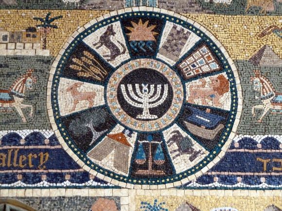 ímbolos de las doce Tribus de Israel. Detalle de mosaico en el Barrio Judío de la Ciudad Vieja de Jerusalén